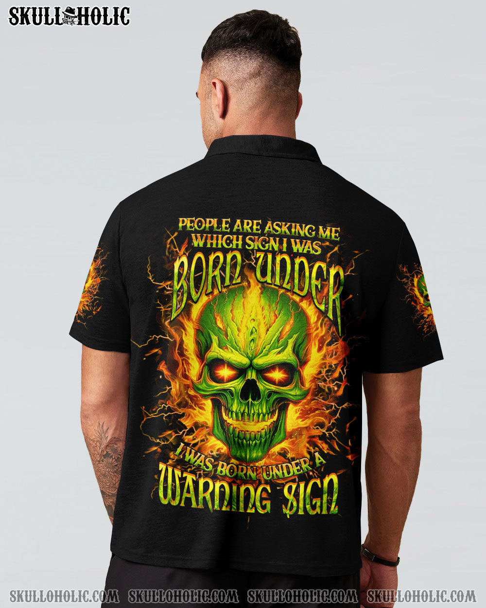 BLISSCORNERS WARNING SIGN FLAMING SKULL ALL OVER PRINT
