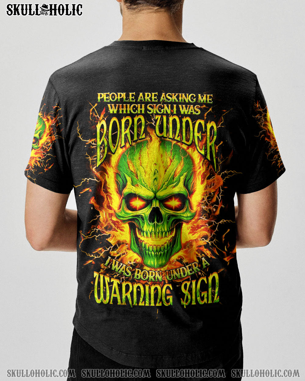 BLISSCORNERS WARNING SIGN FLAMING SKULL ALL OVER PRINT