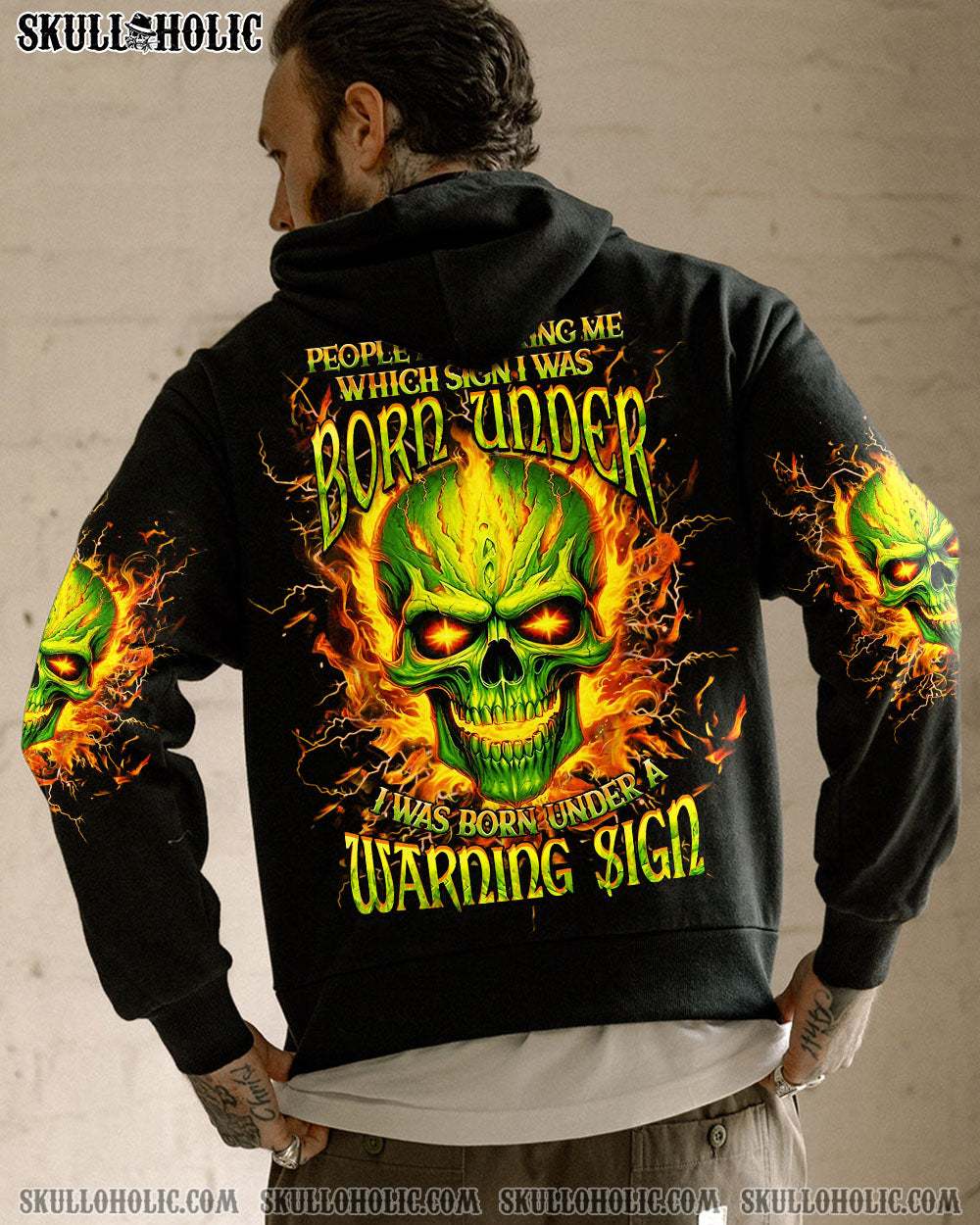 BLISSCORNERS WARNING SIGN FLAMING SKULL ALL OVER PRINT