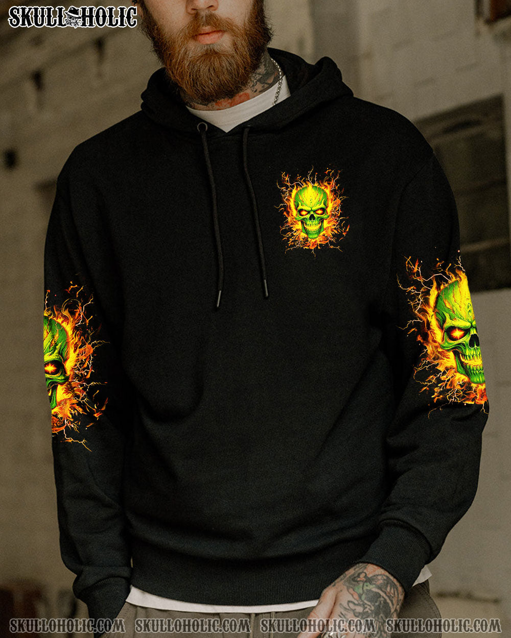BLISSCORNERS WARNING SIGN FLAMING SKULL ALL OVER PRINT
