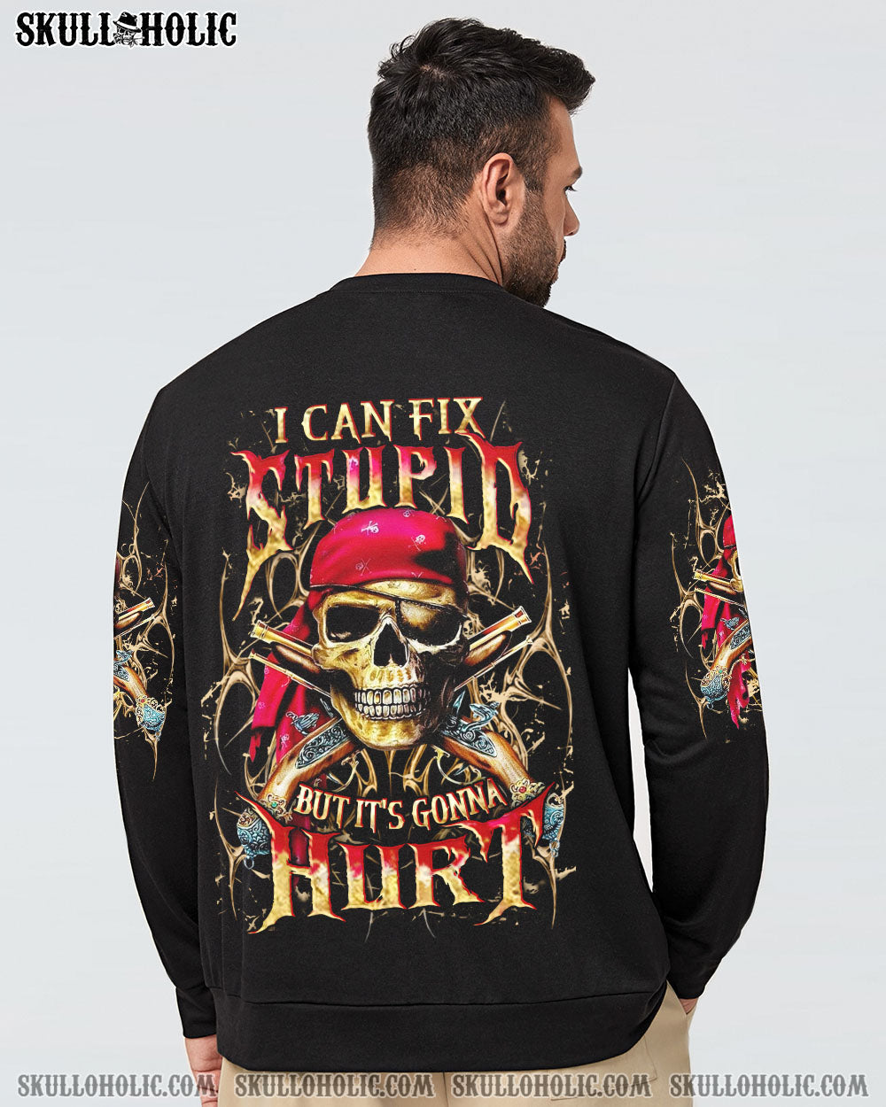 BLISSCORNERS I CAN FIX STUPID BUT IT'S GONNA HURT PIRATE SKULL ALL OVER PRINT