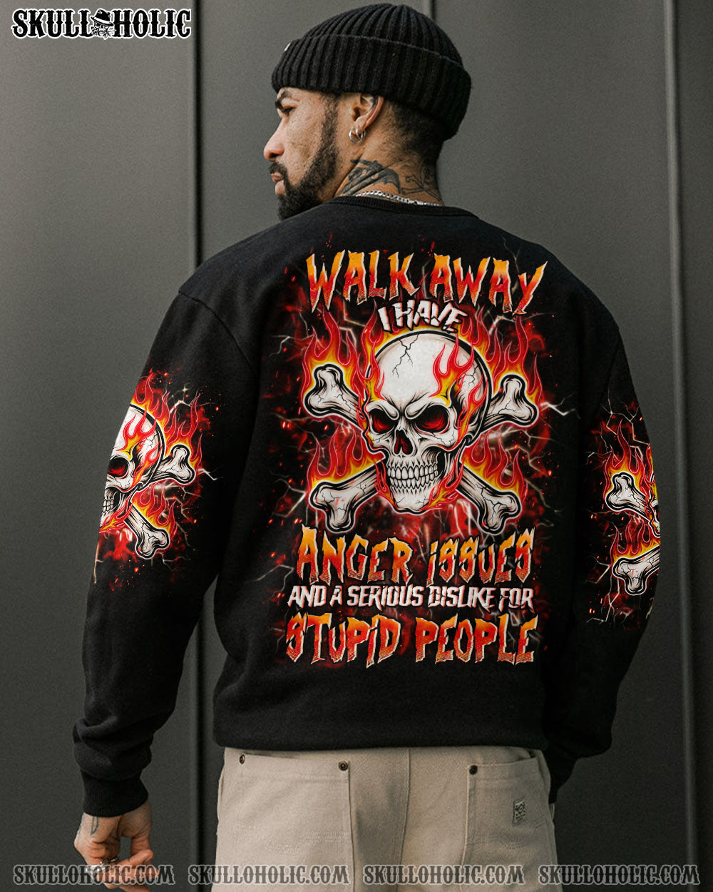 BLISSCORNERS WALK AWAY I HAVE ANGER ISSUES FIRE SKULL ALL OVER PRINT