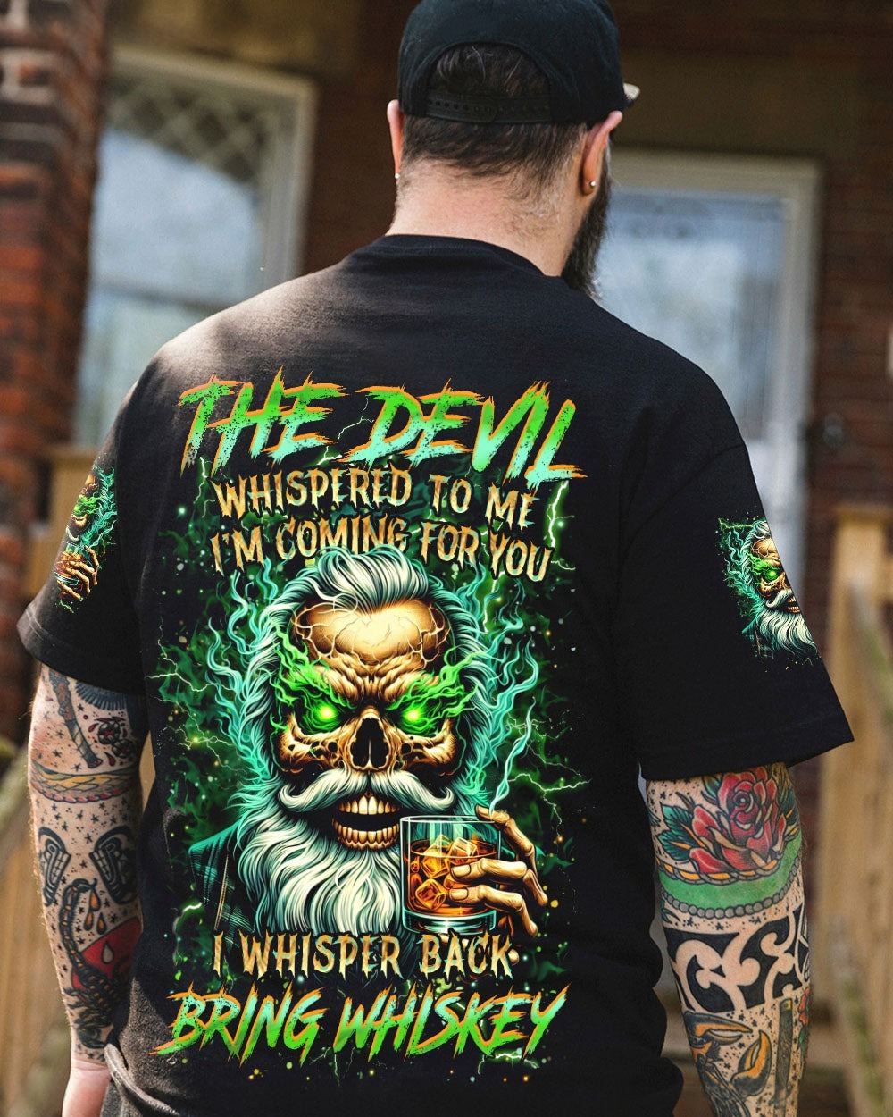 BLISSCORNERS THE DEVIL WHISPERED TO ME BRING WHISKEY SKULL ALL OVER PRINT