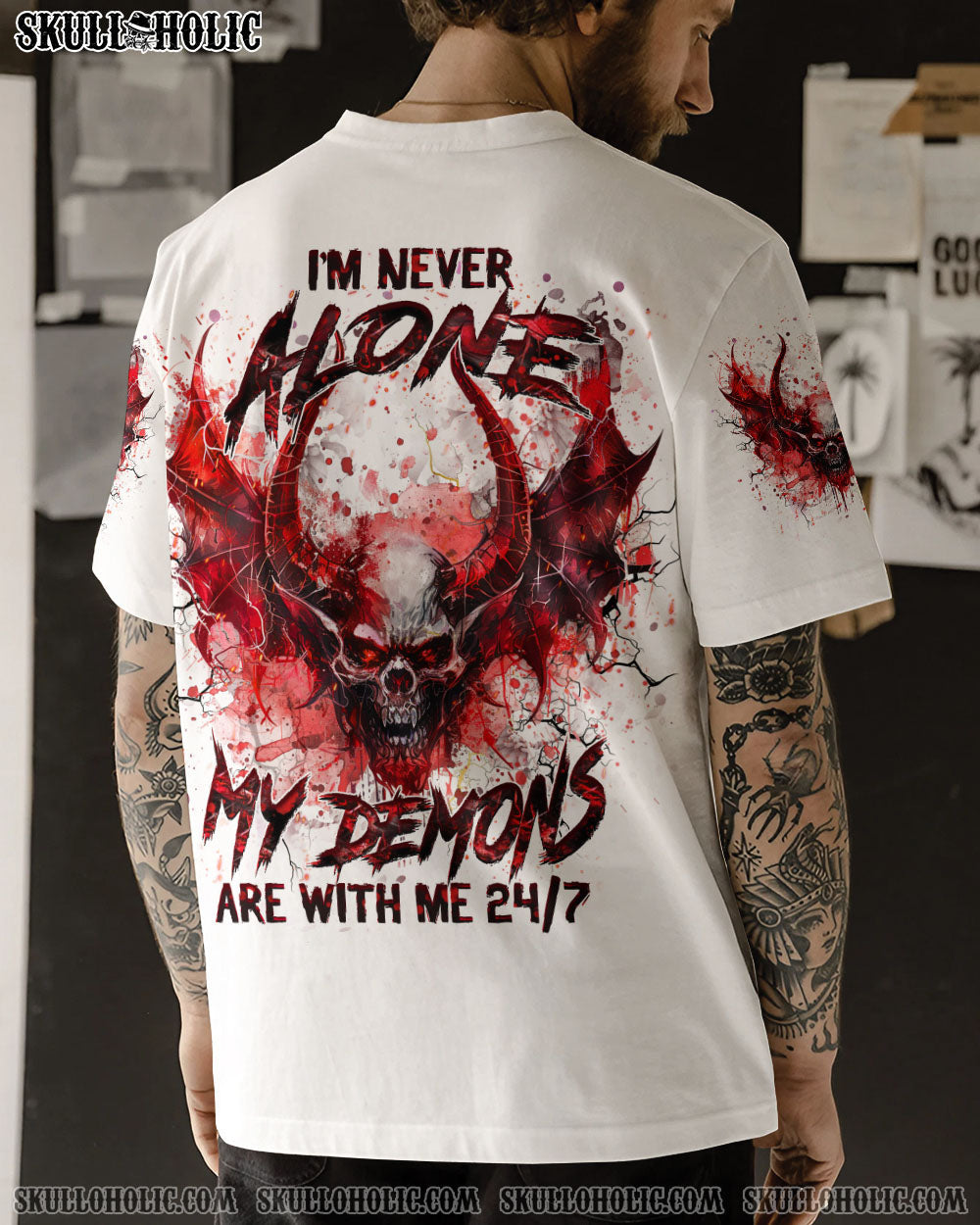 BLISSCORNERS I'M NEVER ALONE SKULL DEMON ALL OVER PRINT