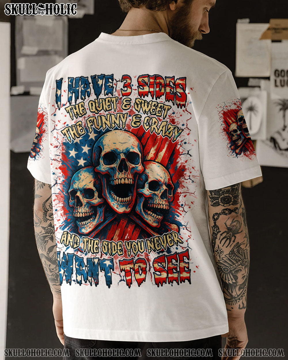 BLISSCORNERS I HAVE 3 SIDES 3 SKULLS ALL OVER PRINT