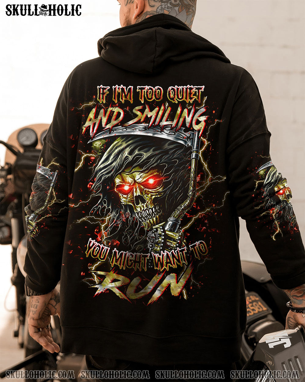 BLISSCORNERS IF I'M TOO QUIET AND SMILING SKULL REAPER ALL OVER PRINT