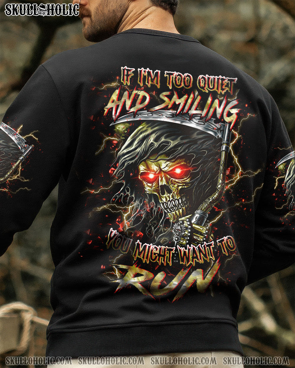 BLISSCORNERS IF I'M TOO QUIET AND SMILING SKULL REAPER ALL OVER PRINT