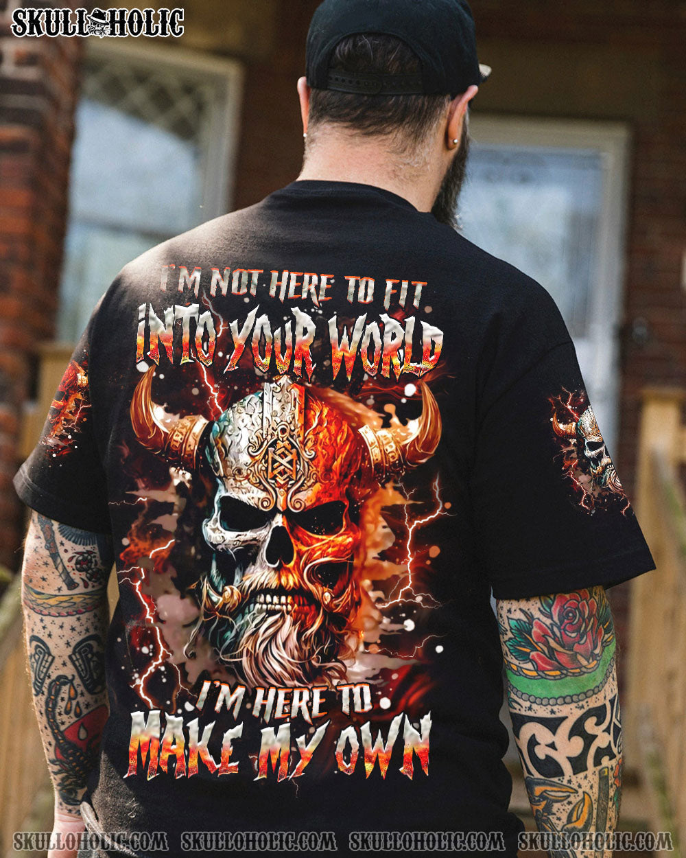 BLISSCORNERS I'M NOT HERE TO FIT INTO YOUR WORLD VIKING SKULL ALL OVER PRINT