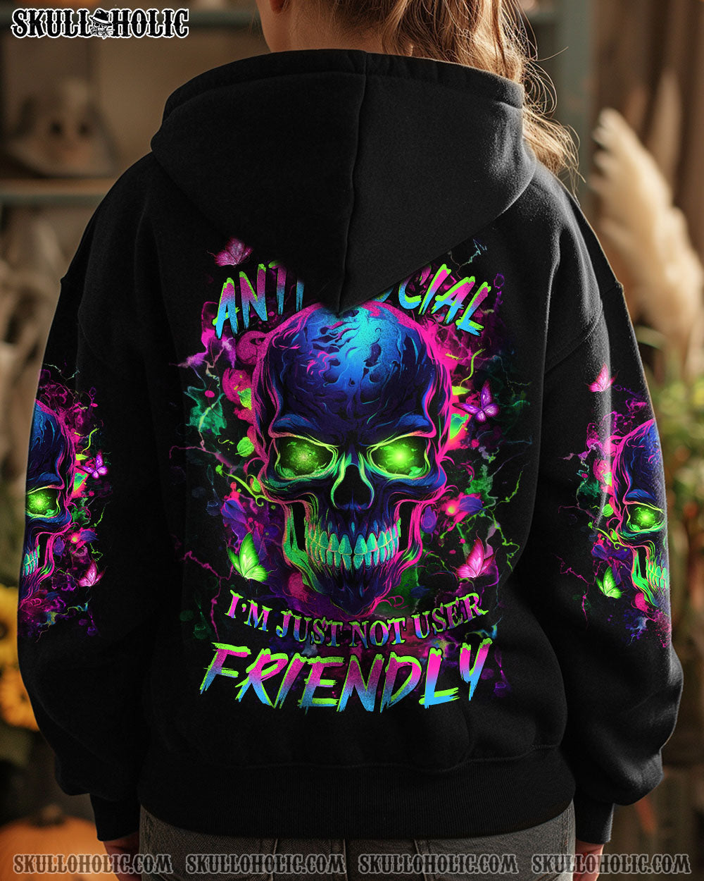 BLISSCORNERS I'M NOT ANTI-SOCIAL MAD SKULL ALL OVER PRINT