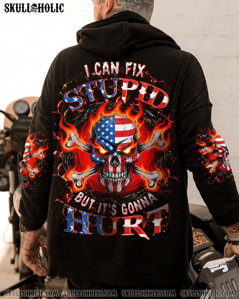 BLISSCORNERS I CAN FIX STUPID BUT IT'S GONNA HURT FIRE SKULL ALL OVER PRINT