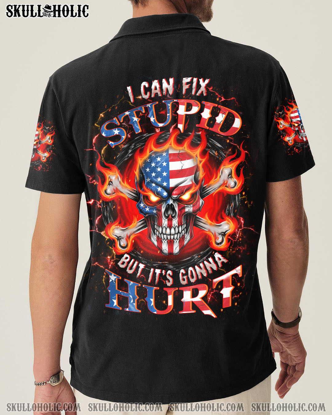 BLISSCORNERS I CAN FIX STUPID BUT IT'S GONNA HURT FIRE SKULL ALL OVER PRINT