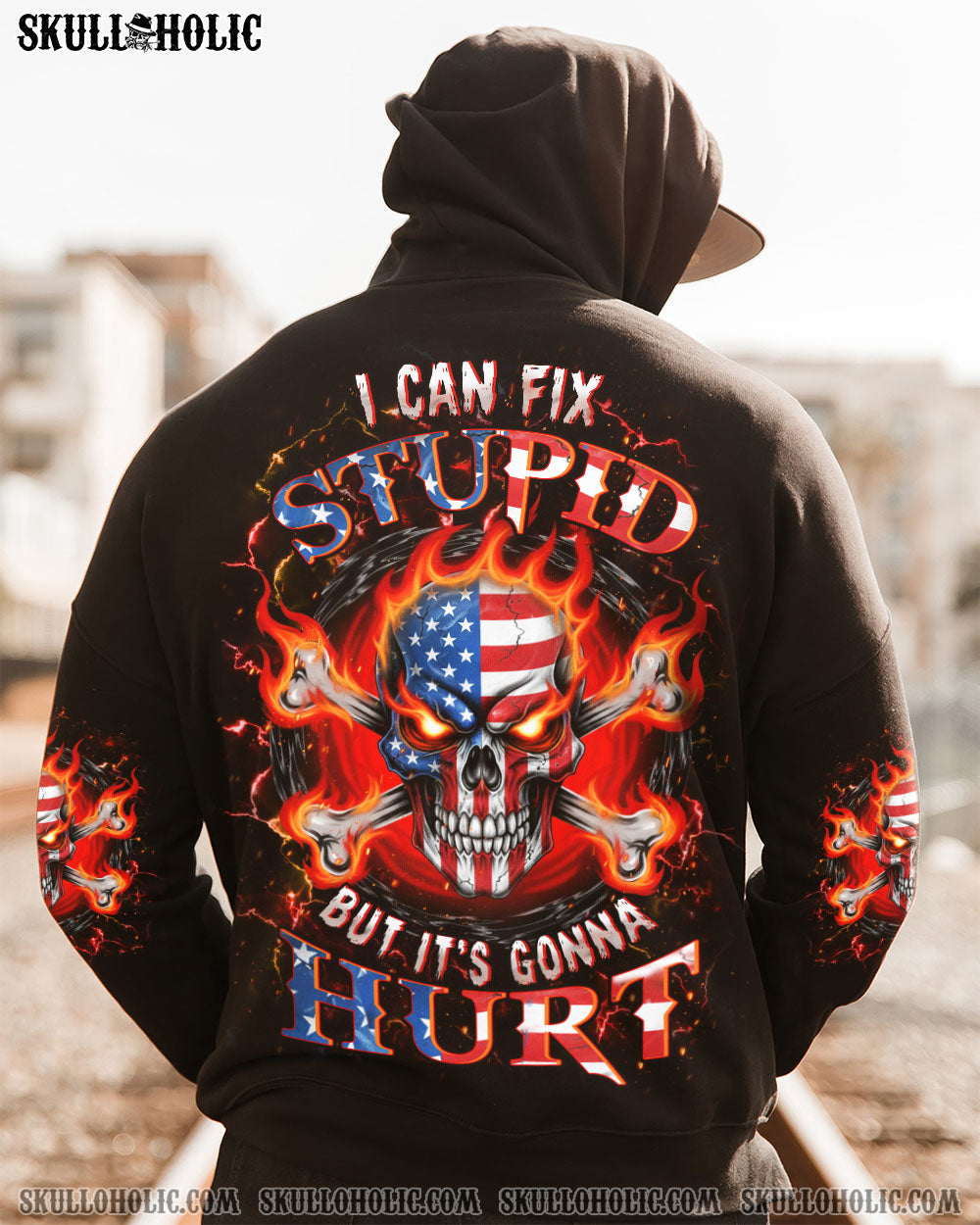 BLISSCORNERS I CAN FIX STUPID BUT IT'S GONNA HURT FIRE SKULL ALL OVER PRINT