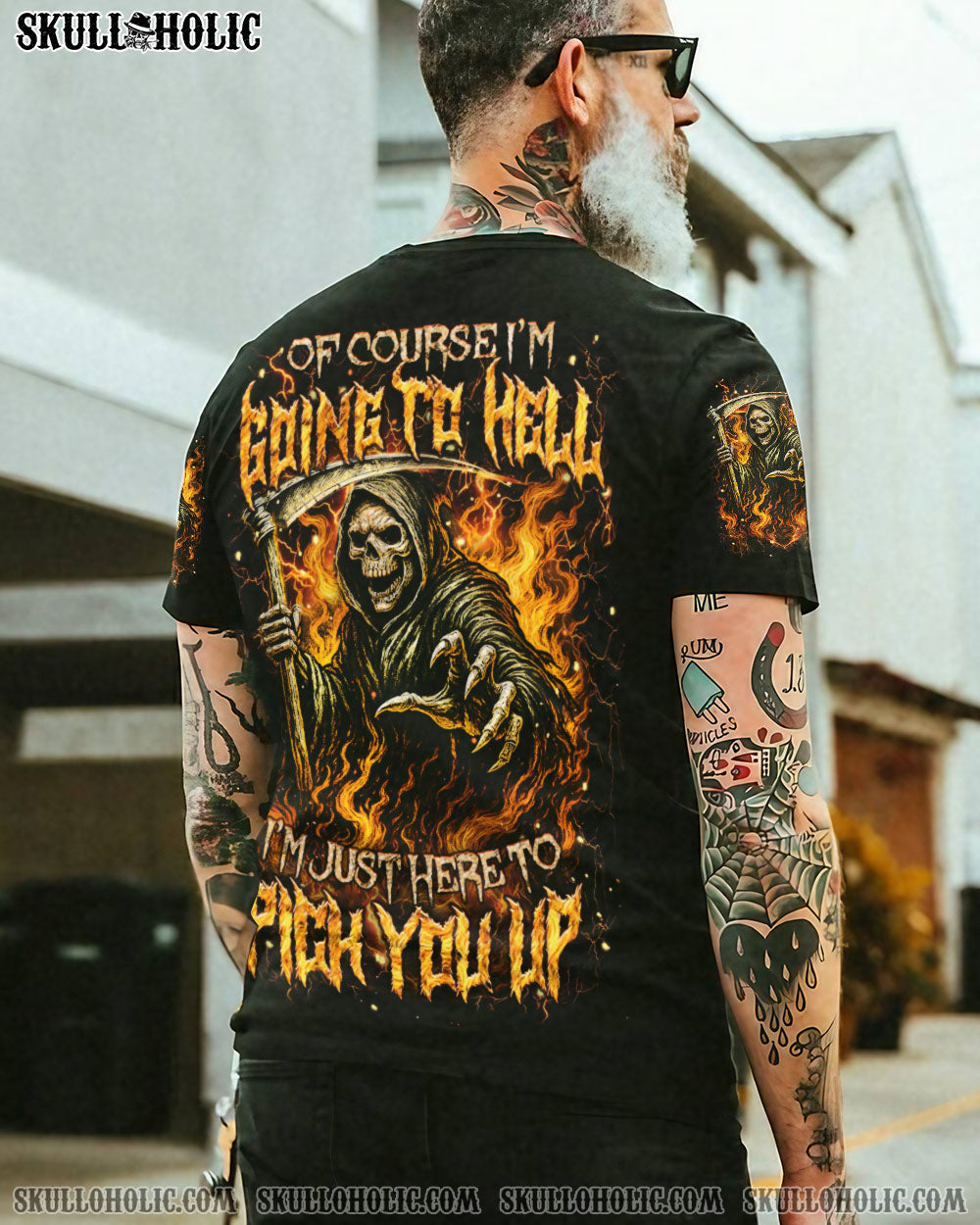 BLISSCORNERS OF COURSE I'M GOING TO HELL SKULL REAPER ALL OVER PRINT