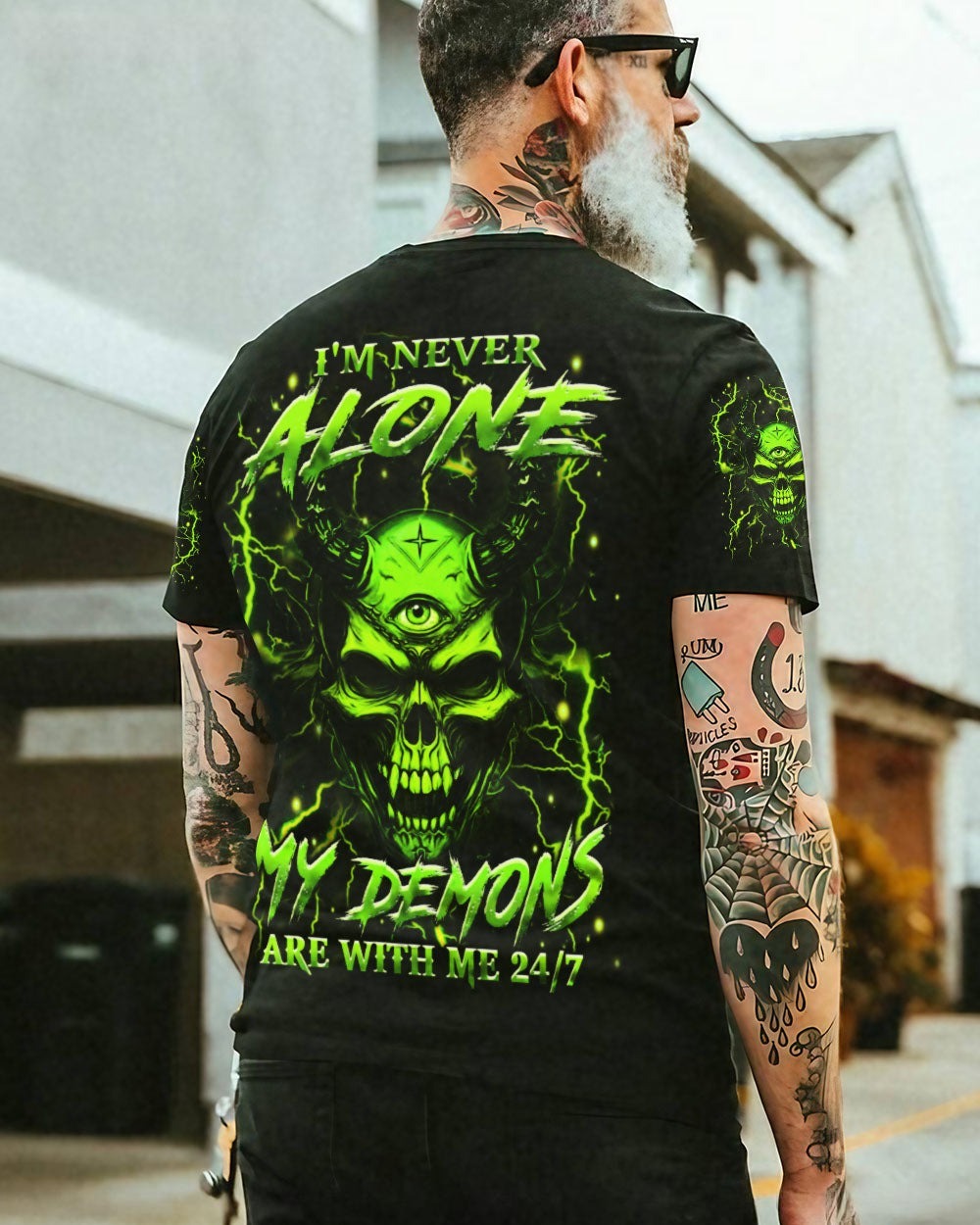 BLISSCORNERS I'M NEVER ALONE SKULL DEMON ALL OVER PRINT