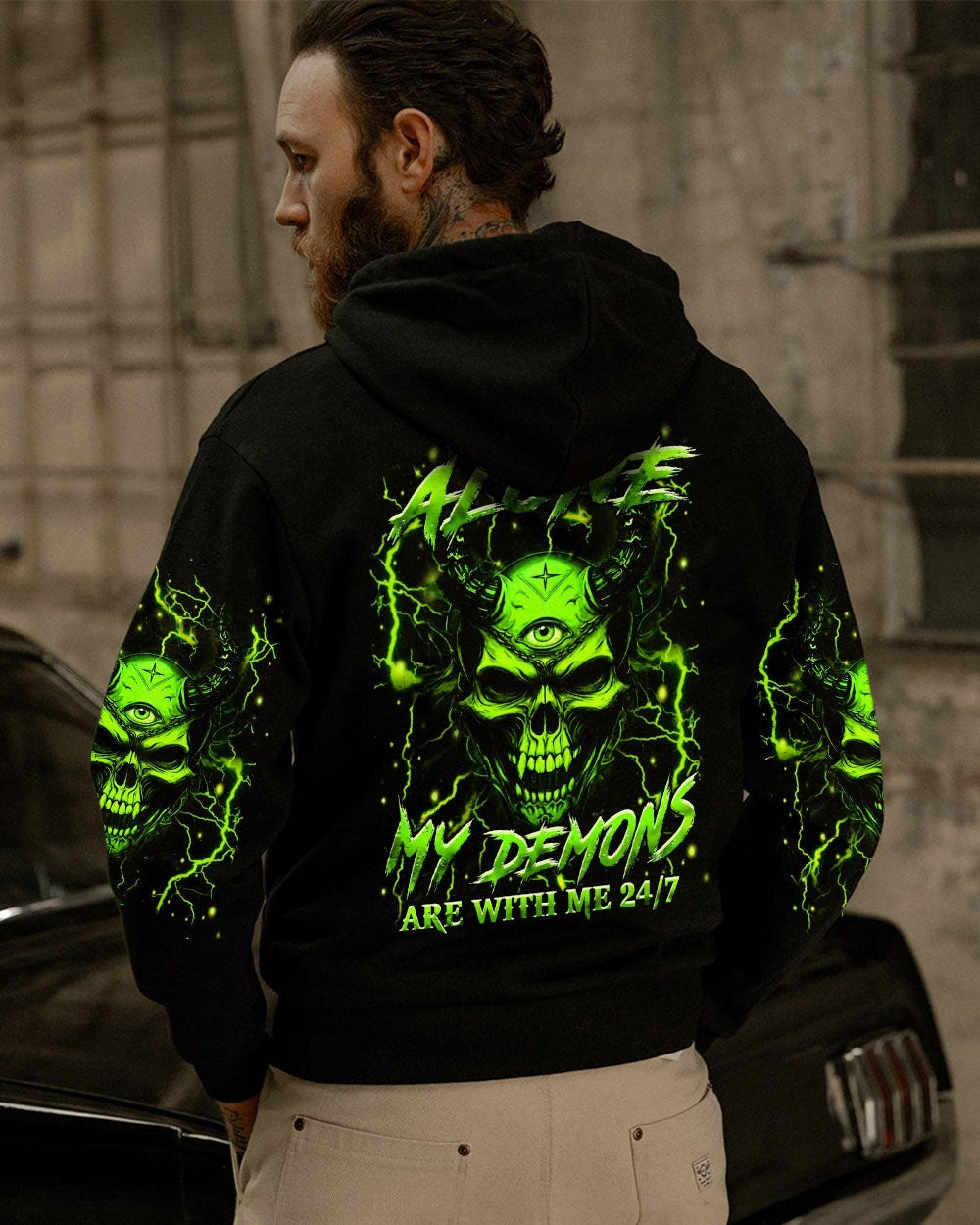 BLISSCORNERS I'M NEVER ALONE SKULL DEMON ALL OVER PRINT