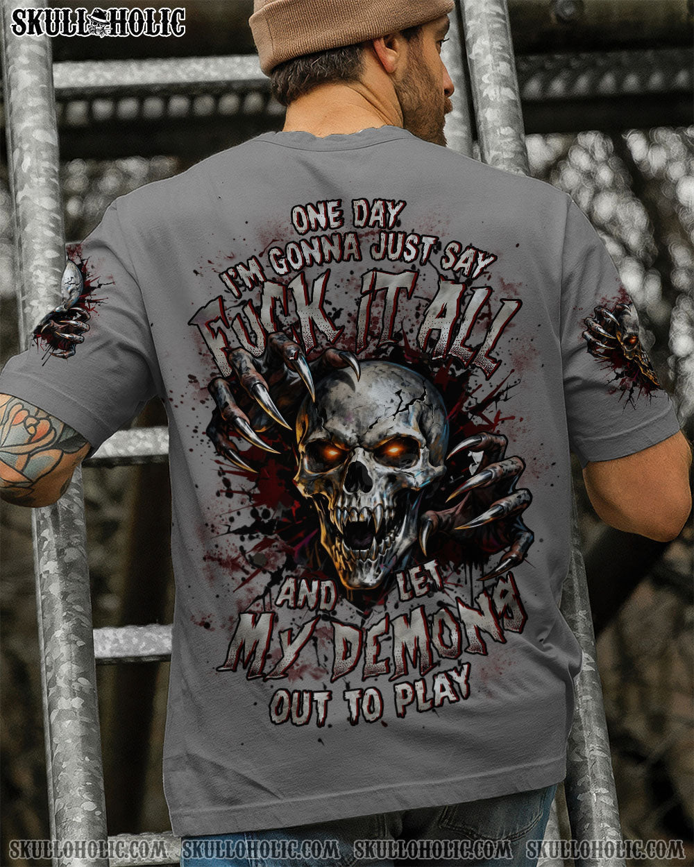 BLISSCORNERS ONE DAY I'M GONNA JUST SAY DEMON SKULL ALL OVER PRINT