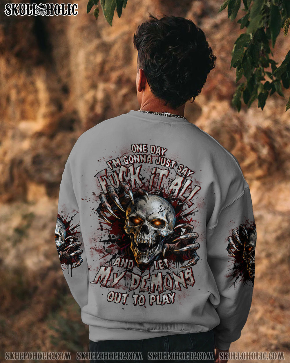 BLISSCORNERS ONE DAY I'M GONNA JUST SAY DEMON SKULL ALL OVER PRINT