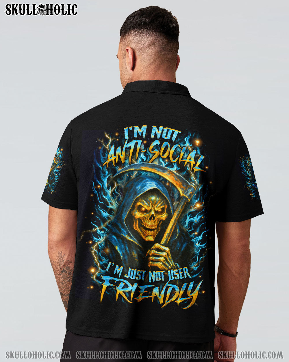 BLISSCORNERS I'M NOT ANTI-SOCIAL MAD REAPER SKULL ALL OVER PRINT