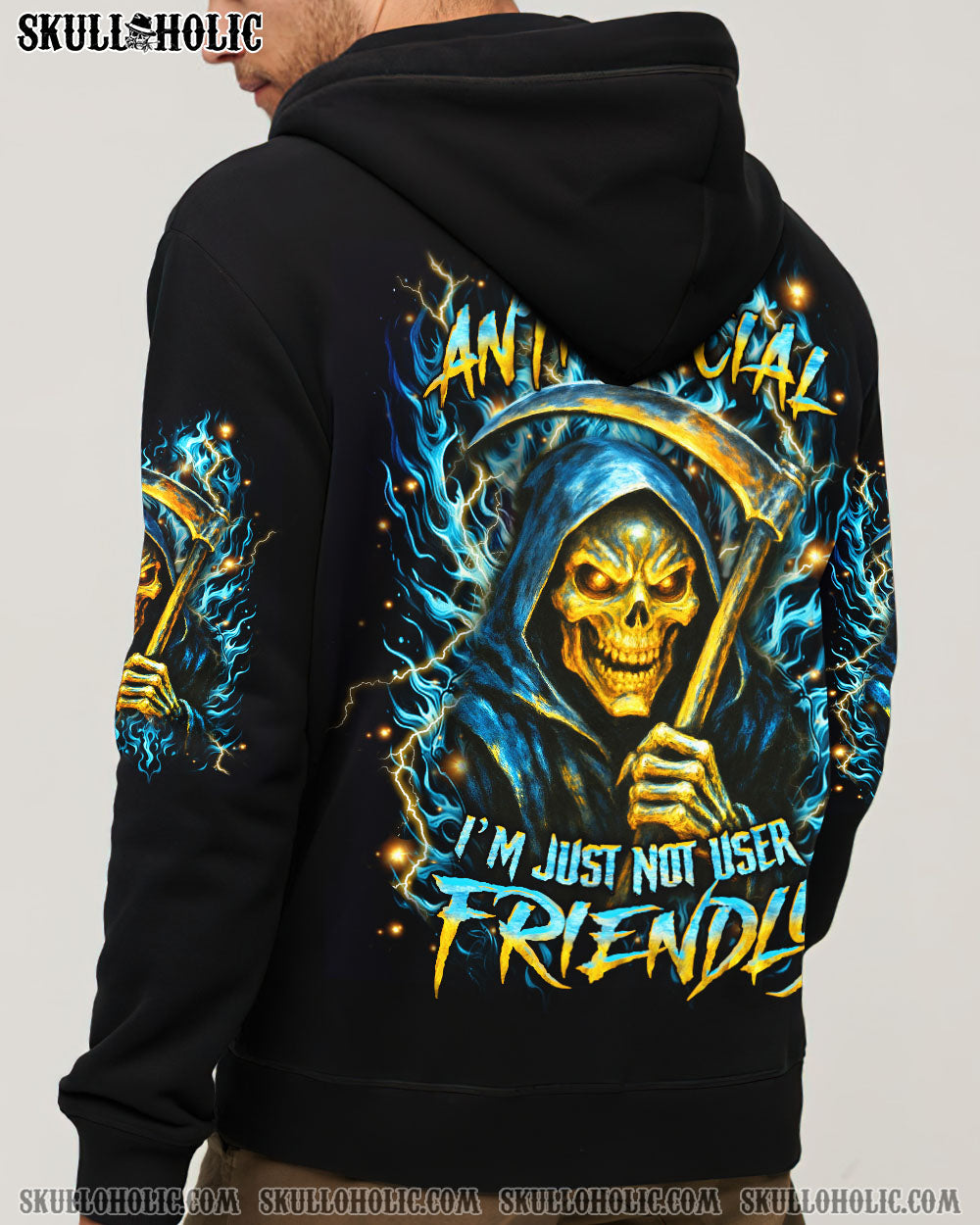 BLISSCORNERS I'M NOT ANTI-SOCIAL MAD REAPER SKULL ALL OVER PRINT