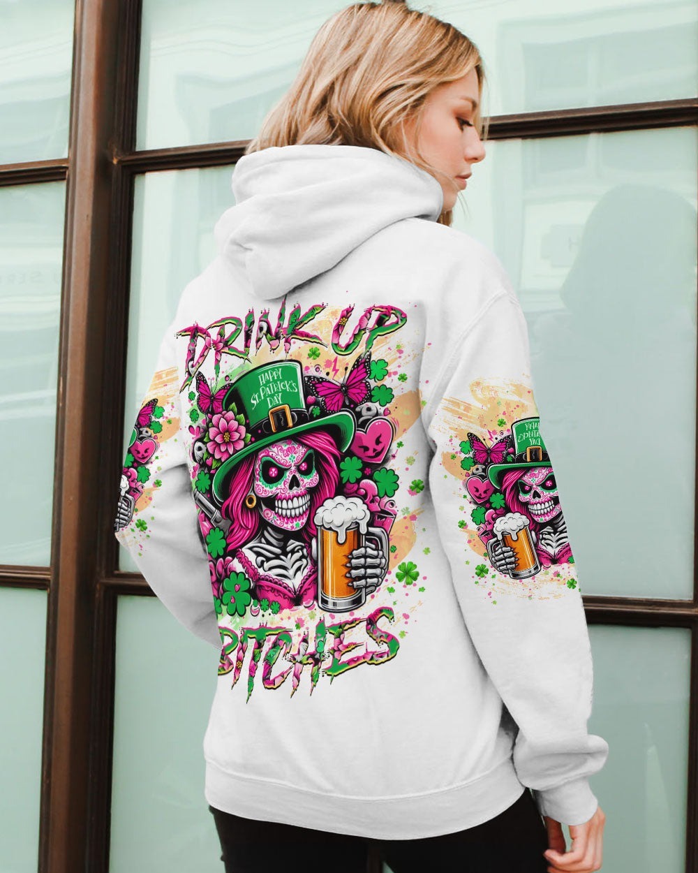 BLISSCORNERS DRINK UP B SKULL LADY PATRICK'S DAY ALL OVER PRINT