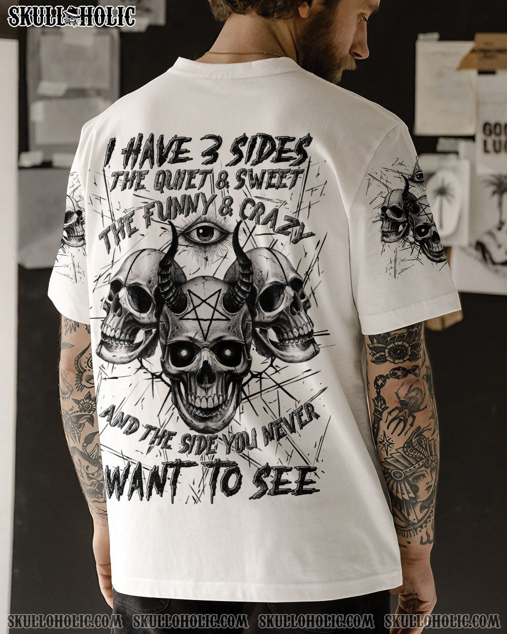 BLISSCORNERS I HAVE 3 SIDES 3 SKULLS ALL OVER PRINT