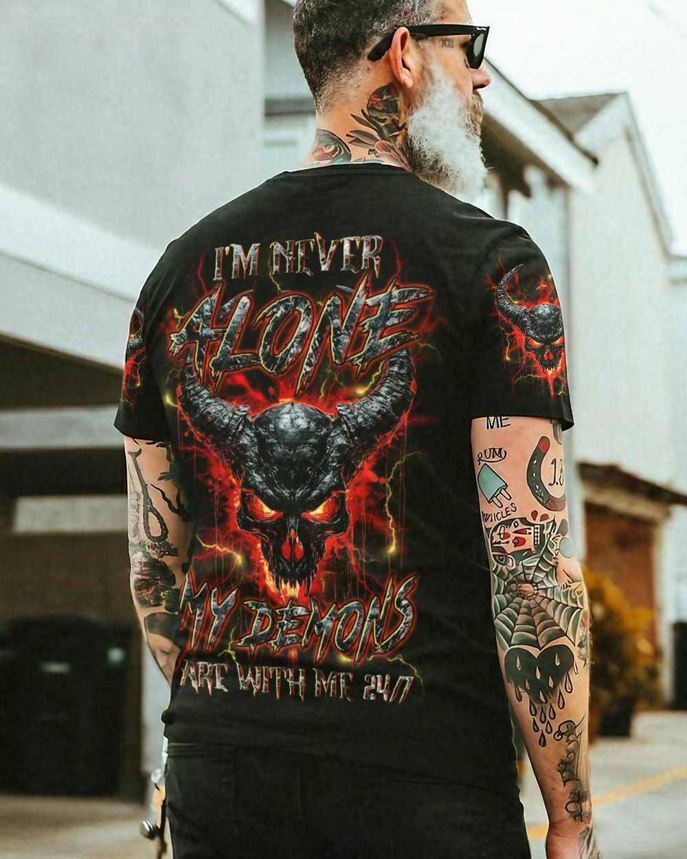 BLISSCORNERS I'M NEVER ALONE SKULL DEMON ALL OVER PRINT
