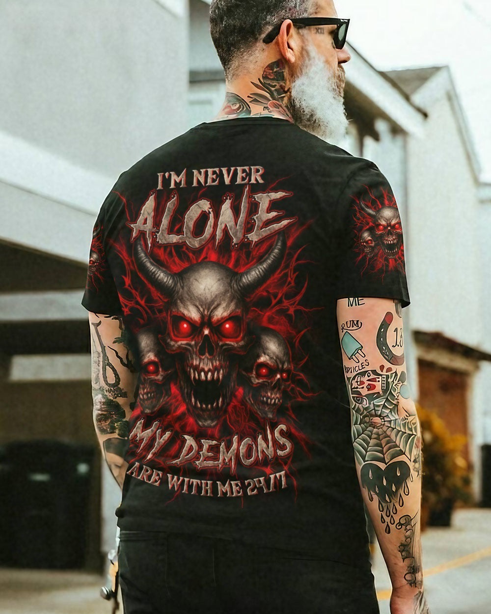 BLISSCORNERS I'M NEVER ALONE SKULL DEMON ALL OVER PRINT