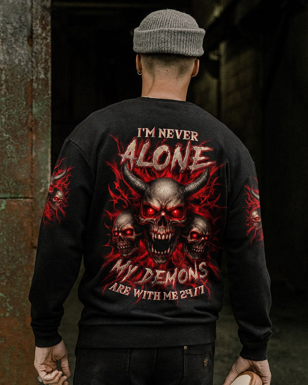 BLISSCORNERS I'M NEVER ALONE SKULL DEMON ALL OVER PRINT