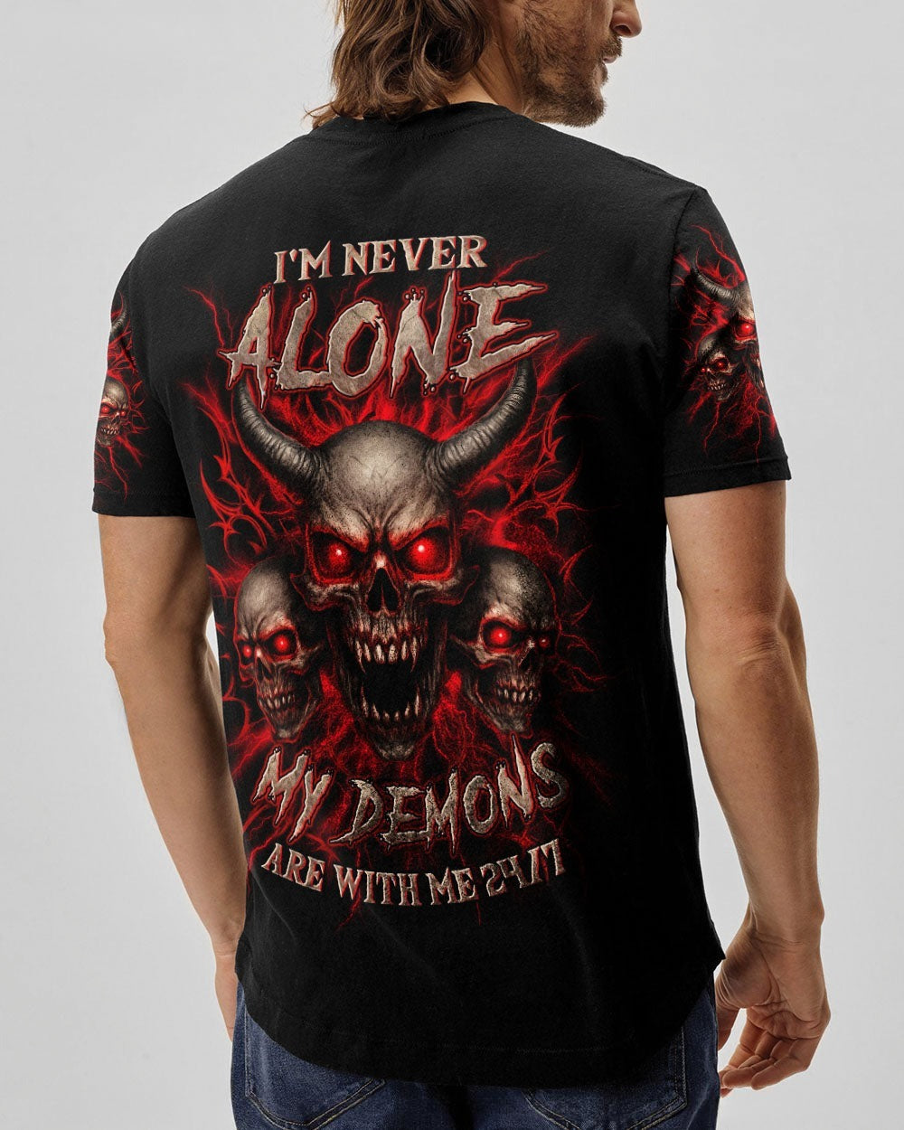 BLISSCORNERS I'M NEVER ALONE SKULL DEMON ALL OVER PRINT