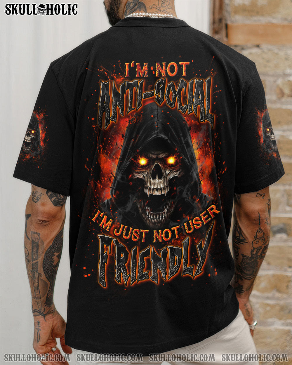 BLISSCORNERS I'M NOT ANTI-SOCIAL MAD REAPER SKULL ALL OVER PRINT