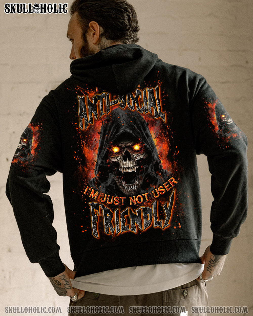 BLISSCORNERS I'M NOT ANTI-SOCIAL MAD REAPER SKULL ALL OVER PRINT