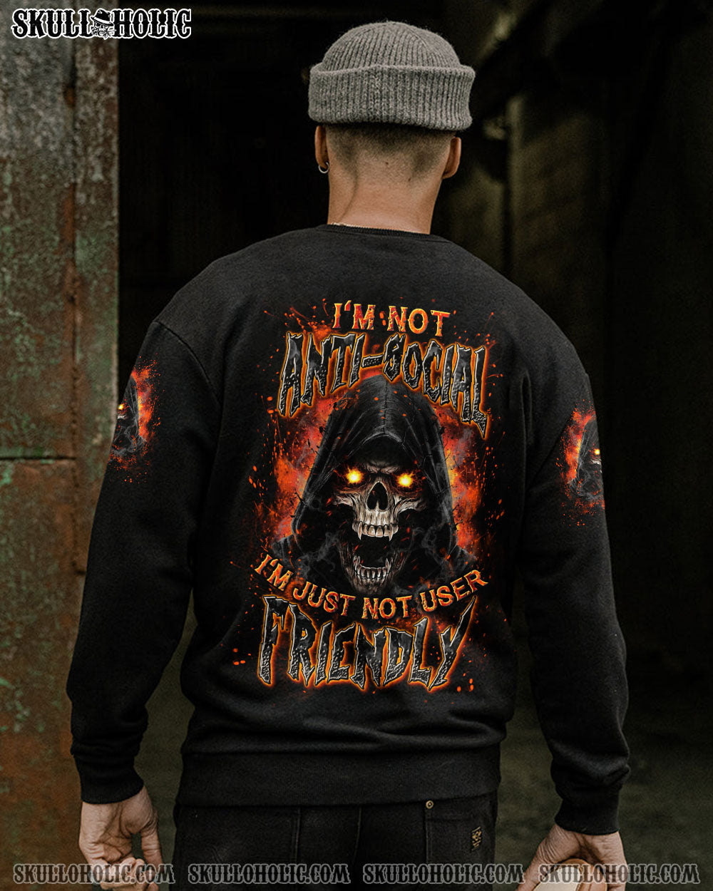 BLISSCORNERS I'M NOT ANTI-SOCIAL MAD REAPER SKULL ALL OVER PRINT