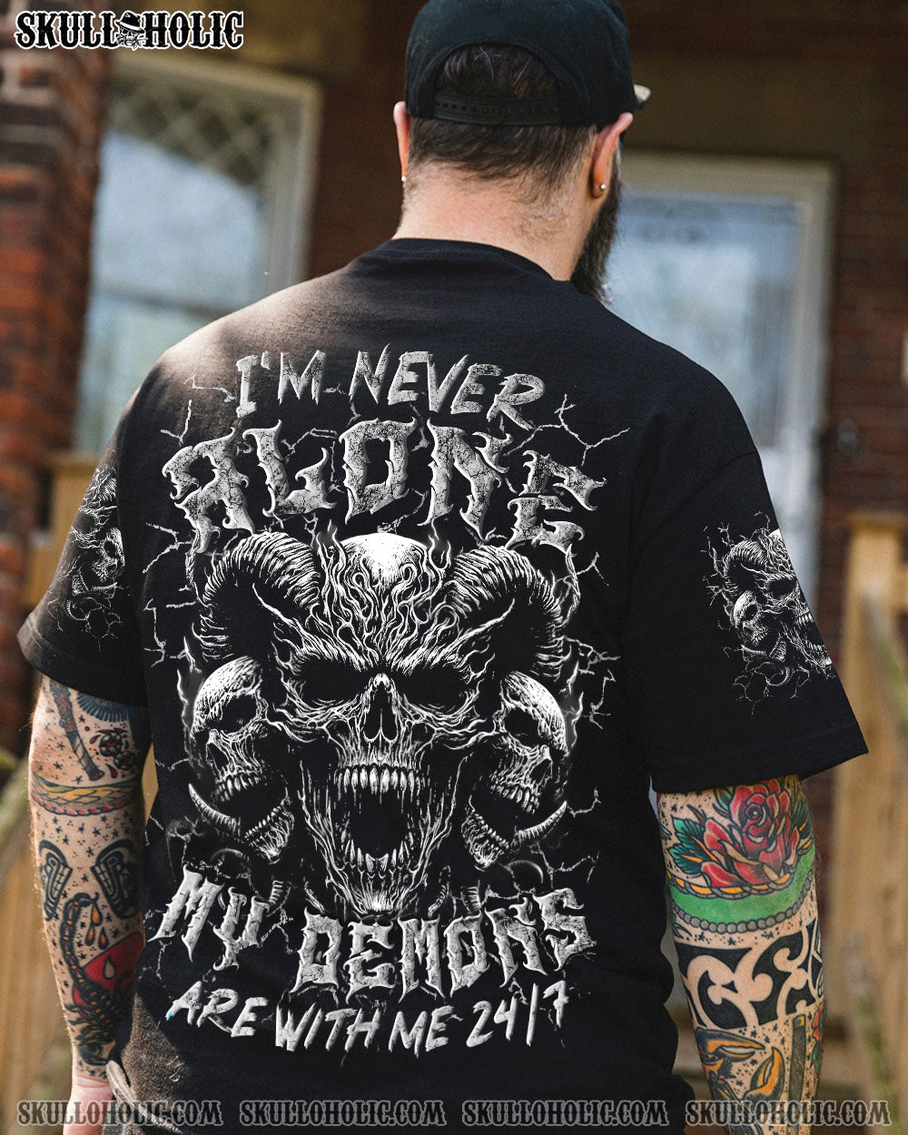 BLISSCORNERS I'M NEVER ALONE SKULL DEMON ALL OVER PRINT