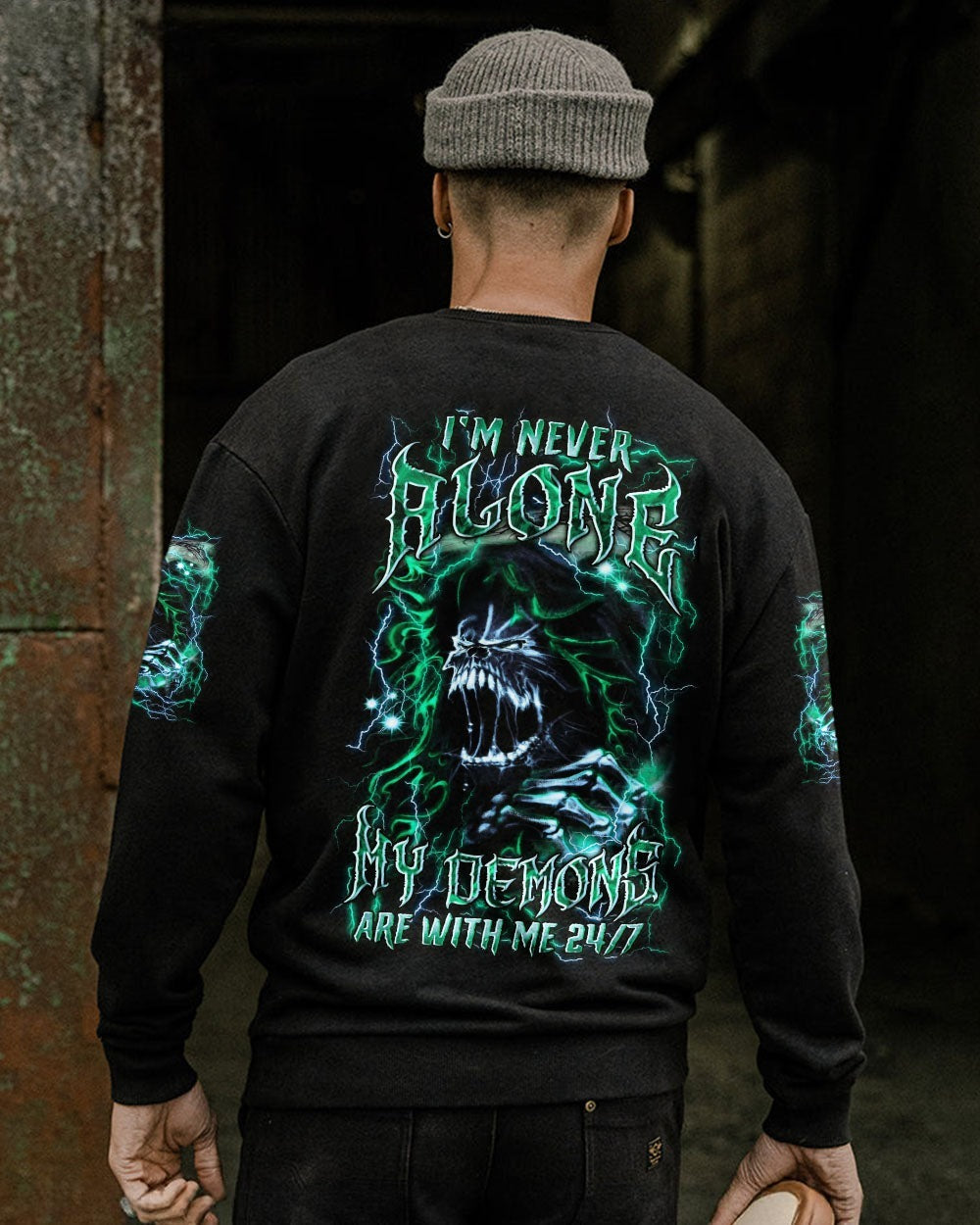BLISSCORNERS I'M NEVER ALONE SKULL DEMON ALL OVER PRINT