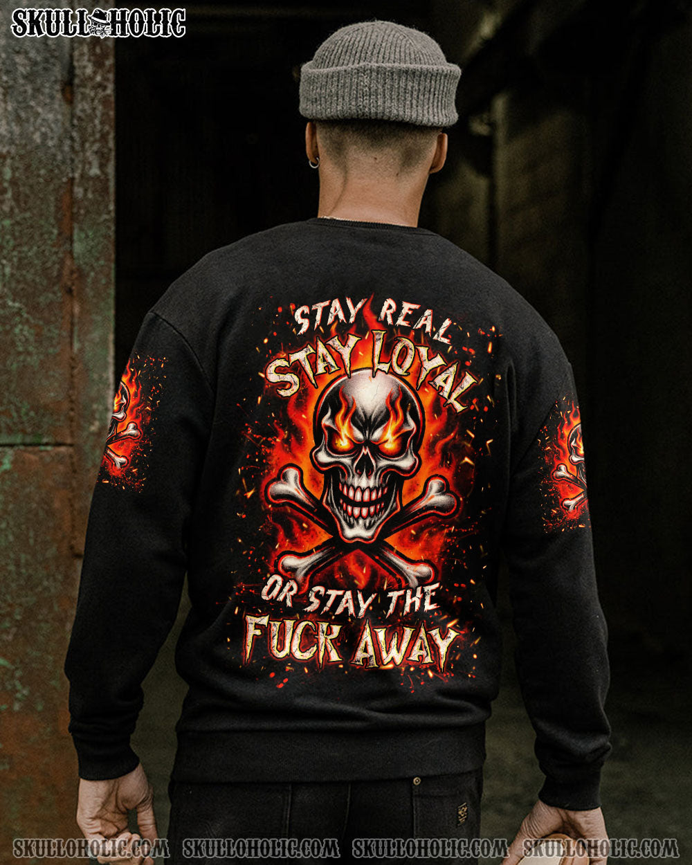 BLISSCORNERS STAY REAL STAY LOYAL FIRE SKULL ALL OVER PRINT