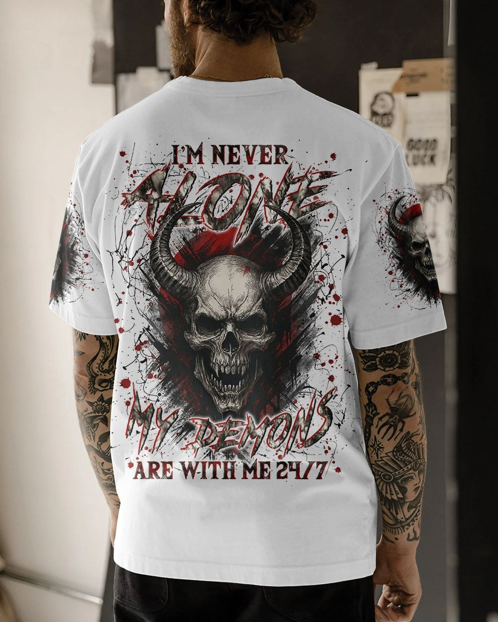 BLISSCORNERS I'M NEVER ALONE SKULL DEMON ALL OVER PRINT