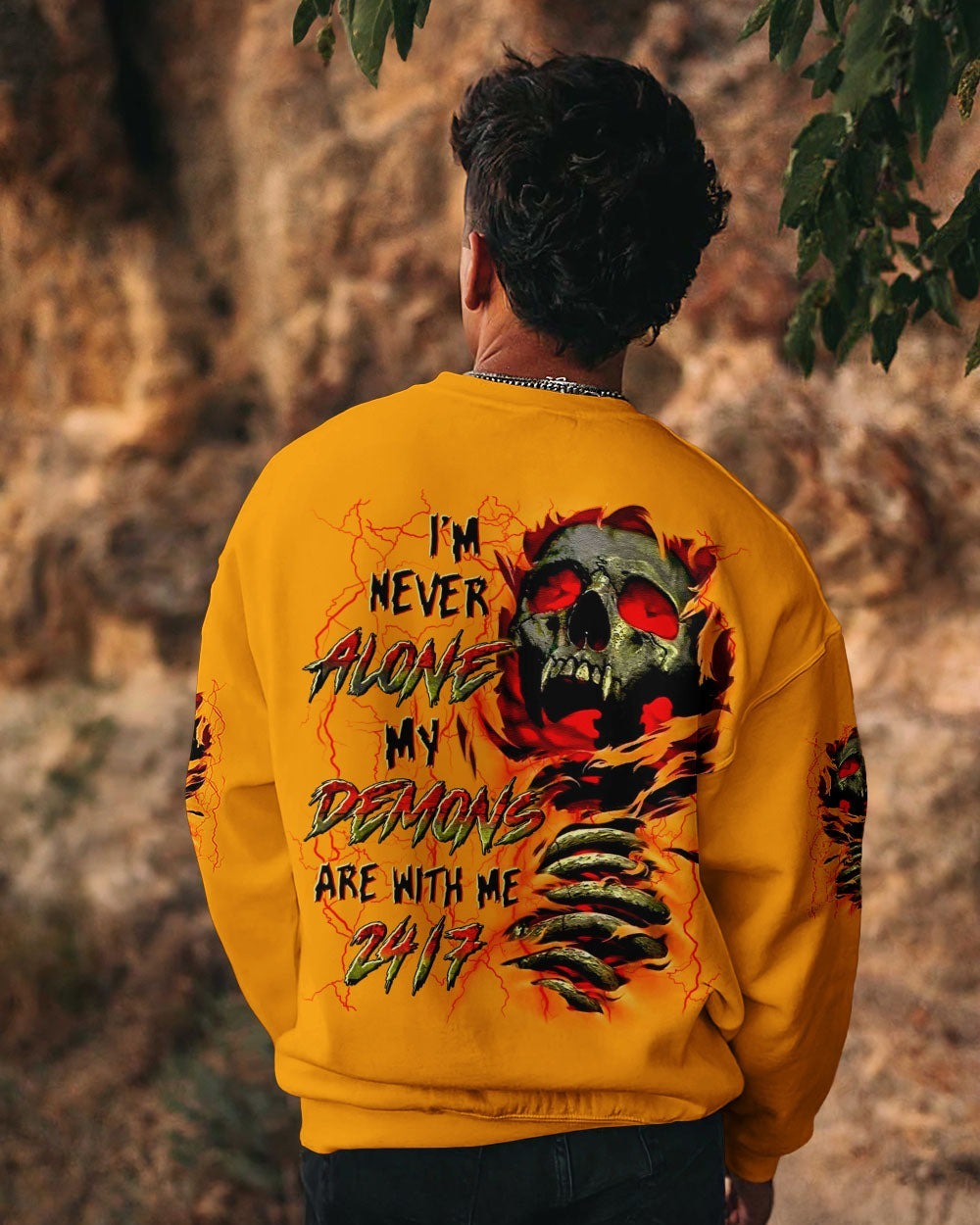 BLISSCORNERS I'M NEVER ALONE SKULL DEMON ALL OVER PRINT