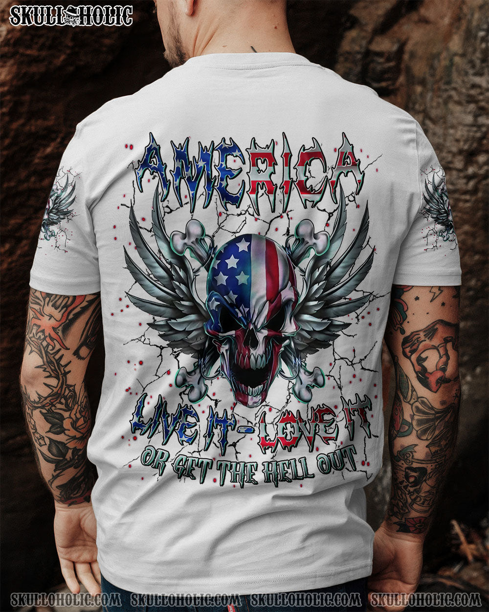 BLISSCORNERS AMERICA LIVE IT LOVE IT OR GET THE HELL OUT ALL OVER PRINT