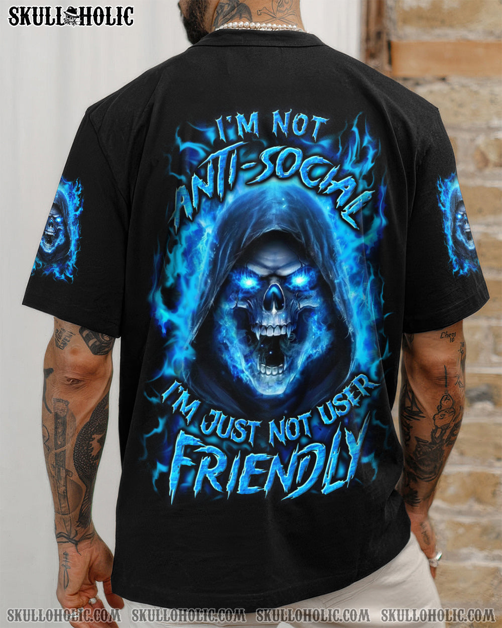 BLISSCORNERS I'M NOT ANTI-SOCIAL MAD REAPER SKULL ALL OVER PRINT