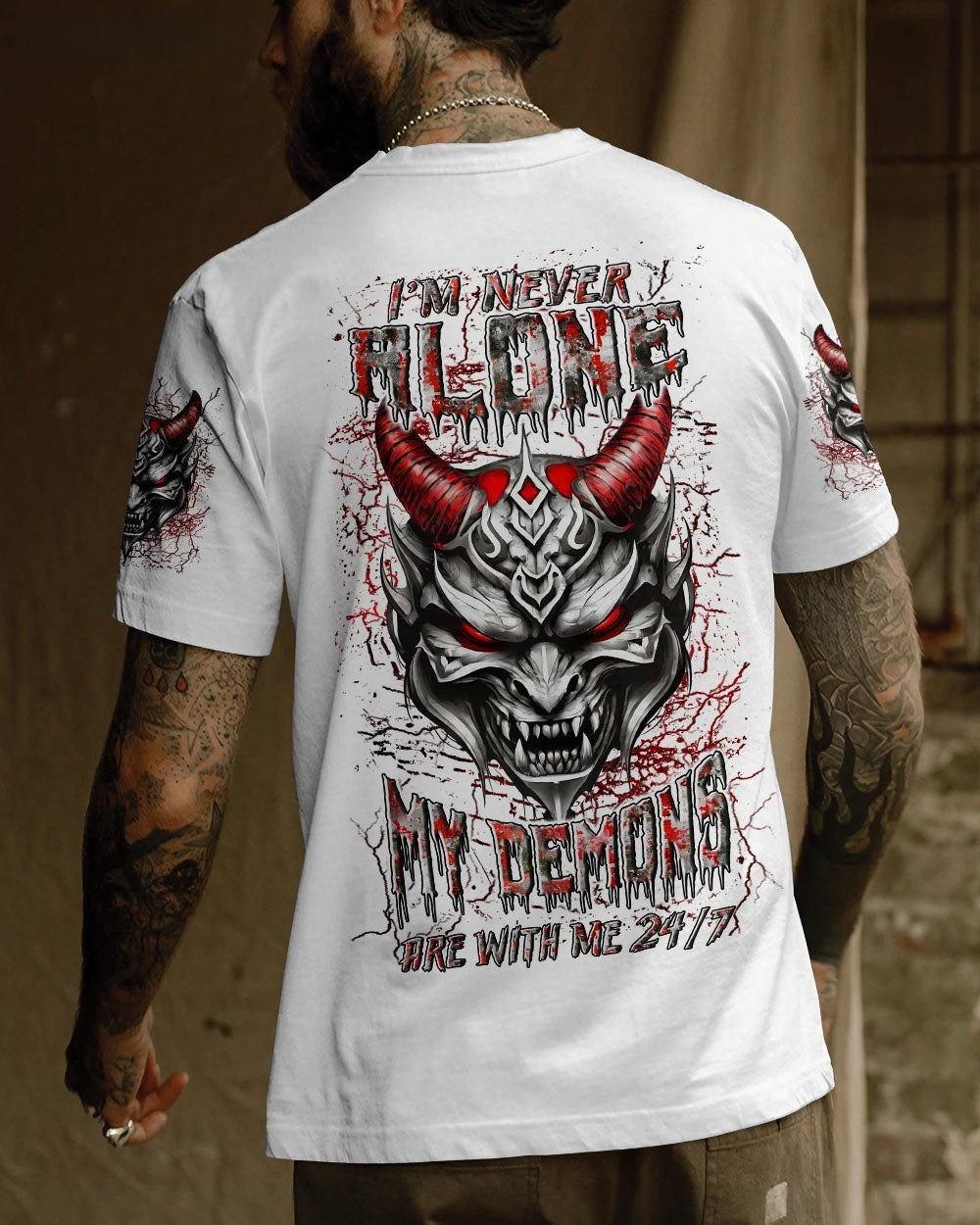 BLISSCORNERS I'M NEVER ALONE SKULL DEMON ALL OVER PRINT