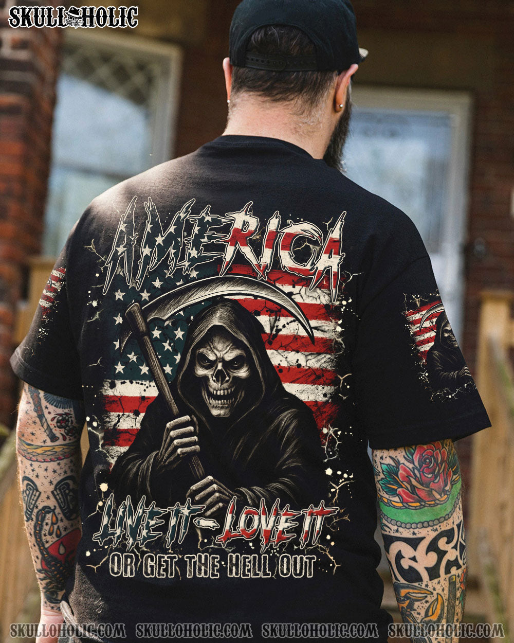 BLISSCORNERS AMERICA LIVE IT LOVE IT OR GET THE HELL OUT ALL OVER PRINT