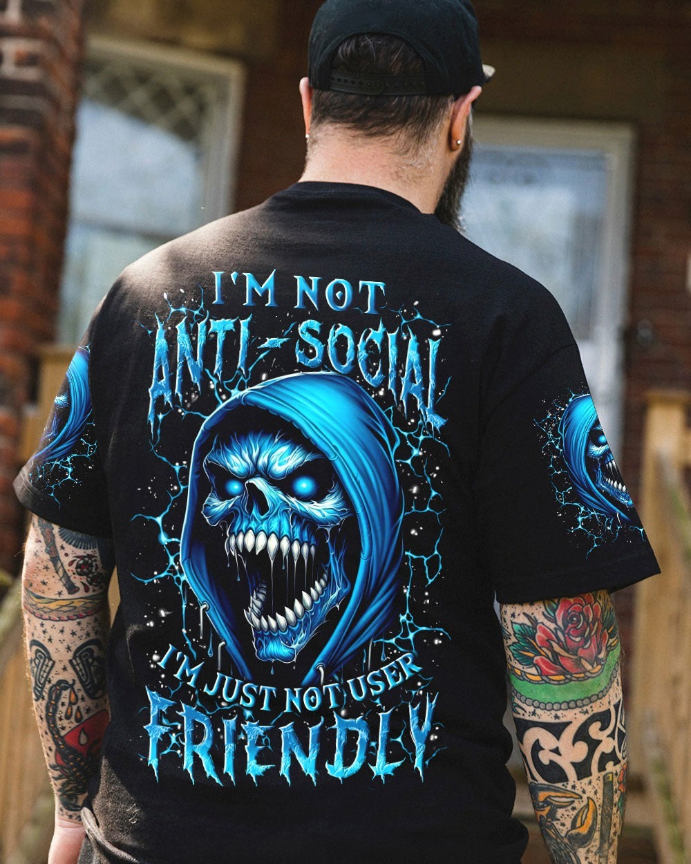 BLISSCORNERS I'M NOT ANTI-SOCIAL MAD REAPER SKULL ALL OVER PRINT