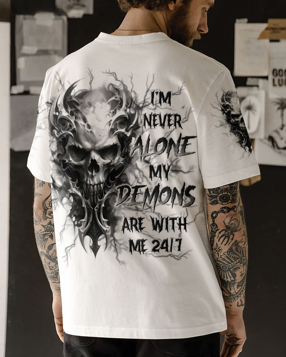 BLISSCORNERS I'M NEVER ALONE SKULL DEMON ALL OVER PRINT