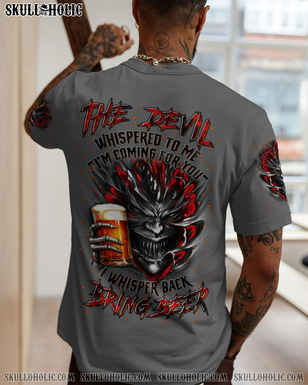 BLISSCORNERS THE DEVIL WHISPERED TO ME BRING BEER SKULL ALL OVER PRINT