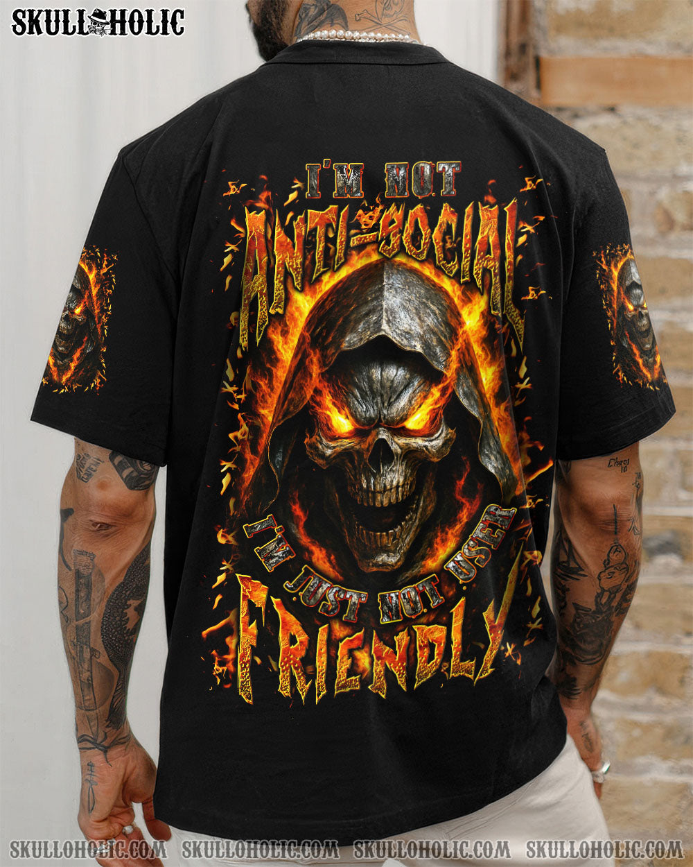 BLISSCORNERS I'M NOT ANTI-SOCIAL MAD REAPER SKULL ALL OVER PRINT