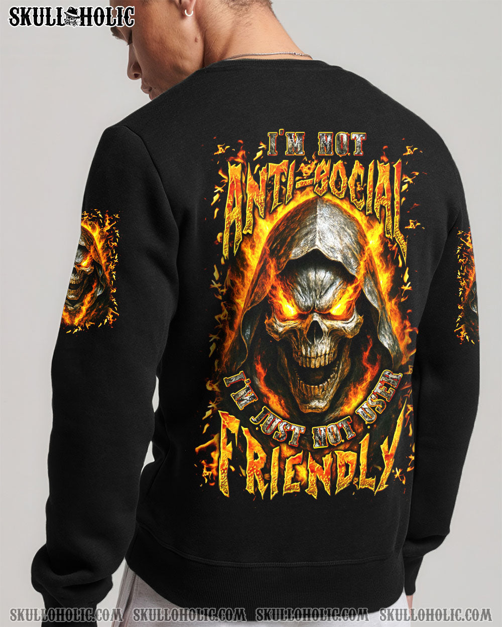 BLISSCORNERS I'M NOT ANTI-SOCIAL MAD REAPER SKULL ALL OVER PRINT