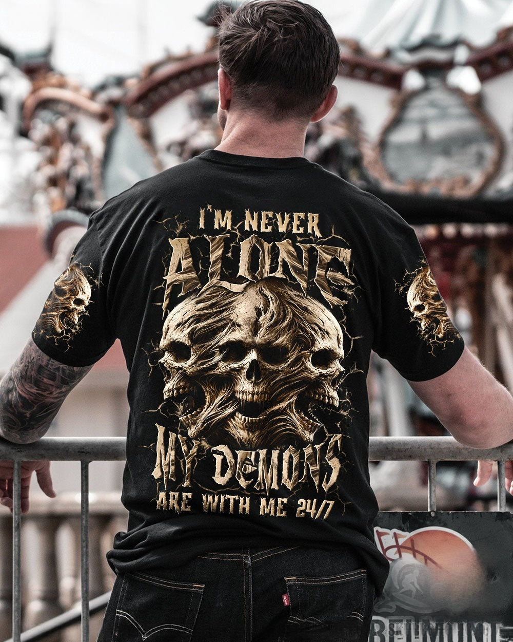 BLISSCORNERS I'M NEVER ALONE SKULL DEMON ALL OVER PRINT