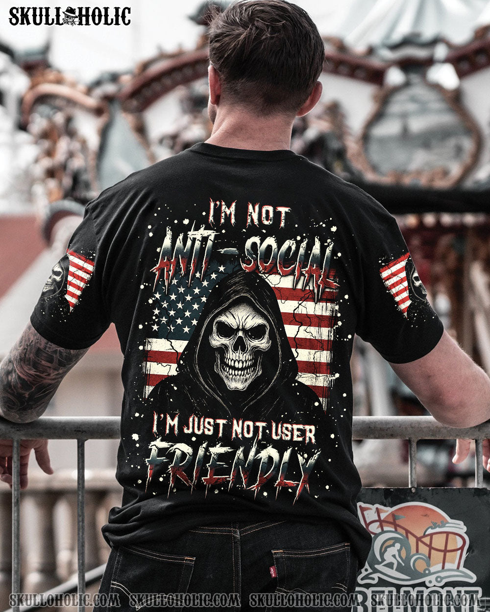 BLISSCORNERS I'M NOT ANTI-SOCIAL MAD REAPER SKULL ALL OVER PRINT