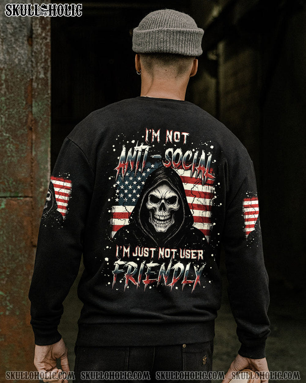 BLISSCORNERS I'M NOT ANTI-SOCIAL MAD REAPER SKULL ALL OVER PRINT