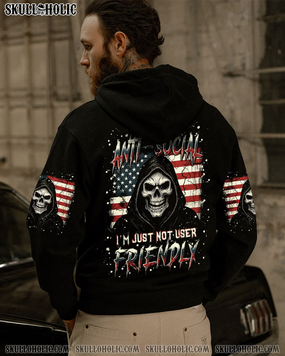 BLISSCORNERS I'M NOT ANTI-SOCIAL MAD REAPER SKULL ALL OVER PRINT
